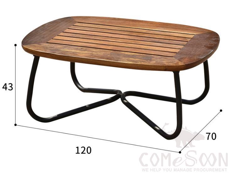 Outdoor Solid Wood Coffee Table-L120*W70cm, High Resilience Sponge, L120*W70*H43cm