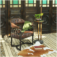 Pure Solid Wood Cowhide Coffee Chair Old Shanghai Classical Sofa Chair Single Black Leather Chair Tea Chair