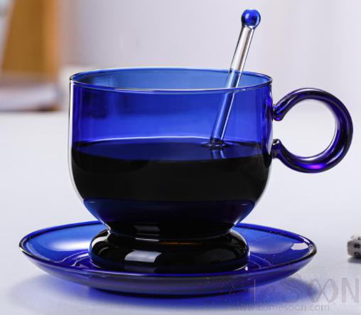 Glass Coffee Cup Set Blue 380ML product image