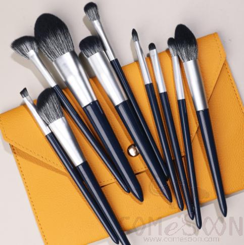 Nylon Cosmetic Brush Set+ Orange Organiser, Dark Blue, 14cm