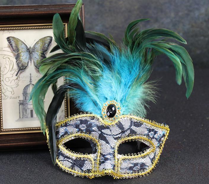 Party Feather Eye Mask Green