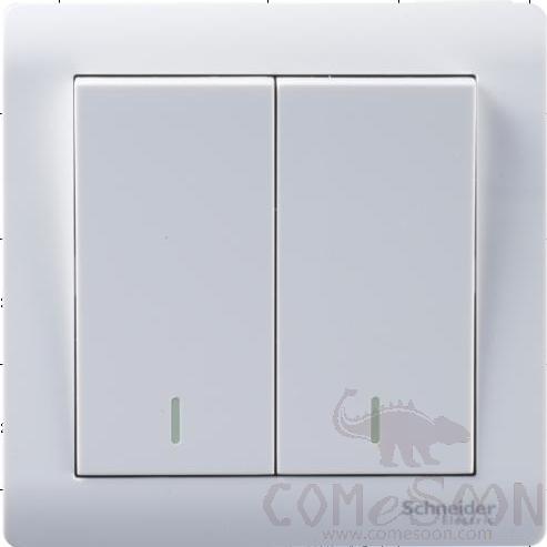 Double Gang Switch, 2 Gang 1 Way, with Light, White, Schneider