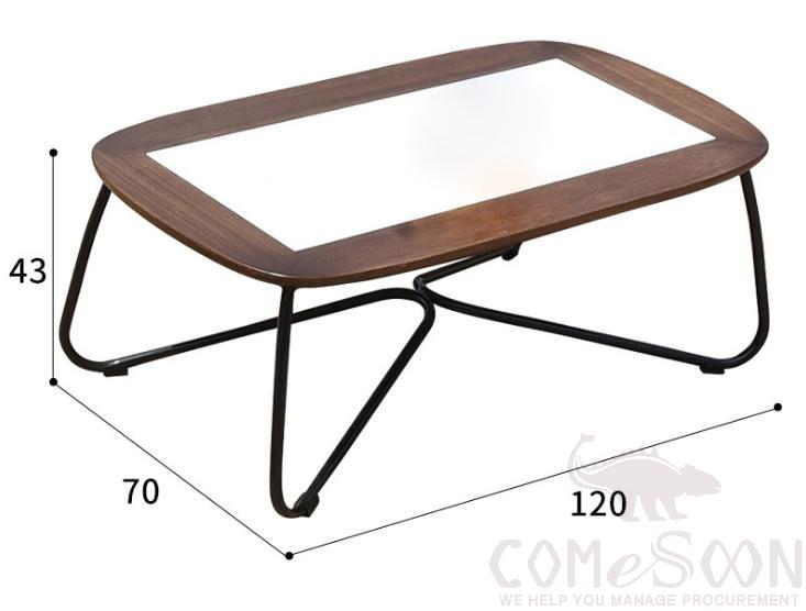 Outdoor Coffee Table-120*70cm, Metal Frame+ Marble+ Solid Wood Table Top, 120*70*43cm