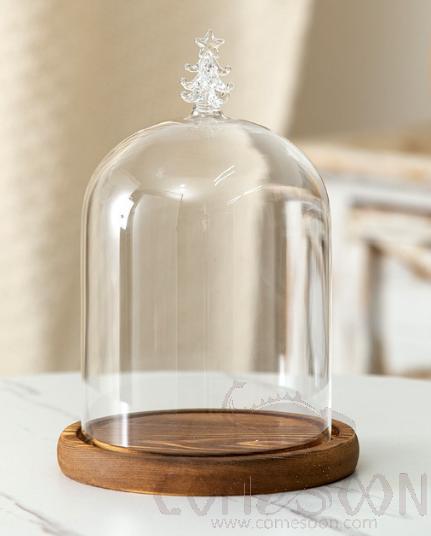 Christmas Tree Glass Cover with Wood Base D12*16cm
