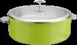 Chinese Straight 3-Ply Steel Green Warming Pot with Glass Lid+ Ceramic Liner, 201/430 Ss+ Aluminum+ 304 Ss, Φ320×h120mm