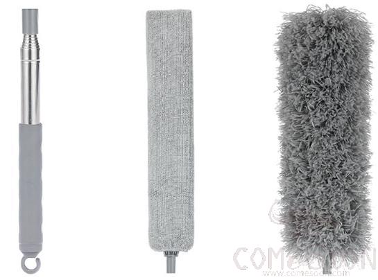 Dust Removal Package, W/ Short Telescopic Rod and Bed Brush and Gray Microfiber Head