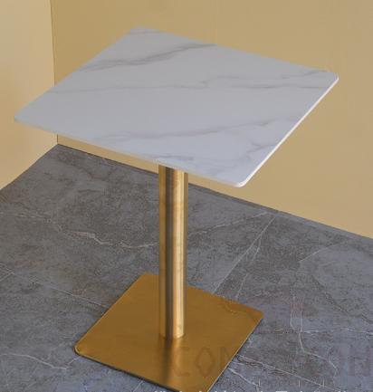 Square Table, Snow Mountain Stone+ Stainless Steel Titanium Base, 60*60*75cm