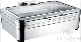 1/2 Gn Pan Rectangular Hydraulic Premium Dining Chafing Dish with Glass Lid (with Short Legs), 9L, 580x480x275mm