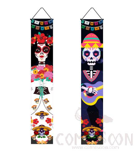 Day of the Dead Skull Dance Flies the Background Flag, Polyester Cloth, 30*180cm product image