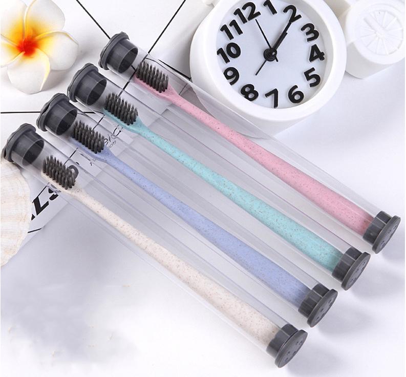 Toothbrush-Wheat Skin Handle and Gray Color Brush, in a Palstic Tube