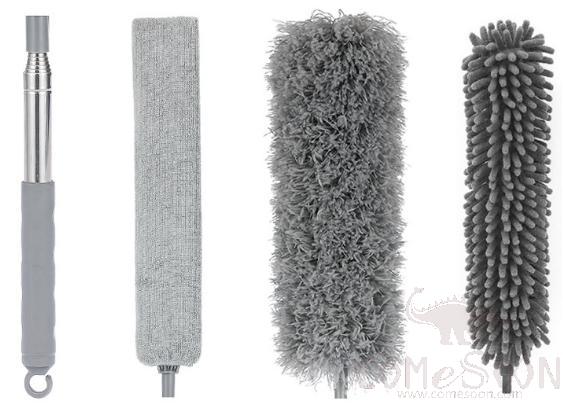 Dust Removal Package, W/ Short Telescopic Rod and Bed Brush and Gray Microfiber Head and Chenille Head