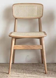 Chair, Ash Wood+ Natural Bamboo and Rust Cushion, 520*490* 790mm