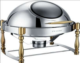 Z301 Series-Round Chafng Dish W/golden Feet&glass Lid