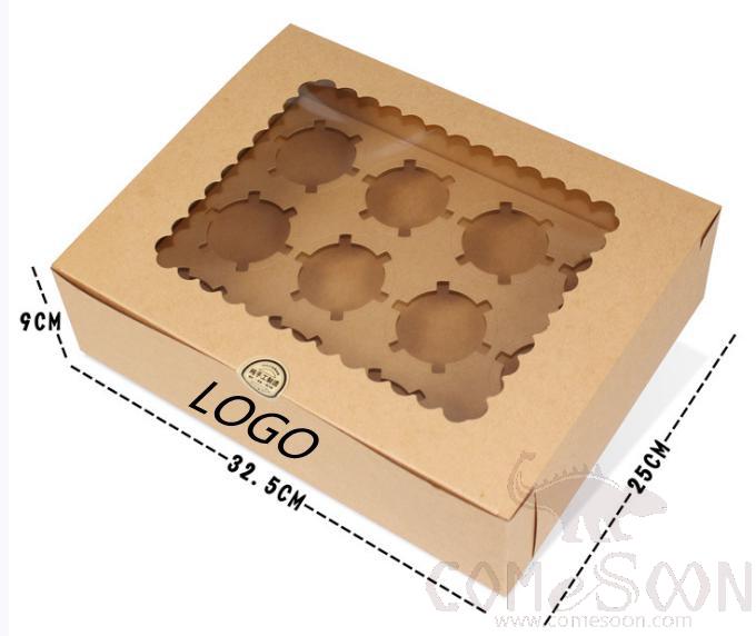 Kraft Cup Cake Box 12 Holes W/ Logo, 32.5*25*9cm
