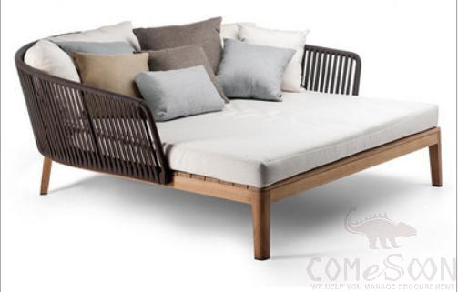Outdoor Lying Bed-180cm, PE Rattan+ Metal Frame+ Waterproof Cloth+ High Density Sponge, 180cm