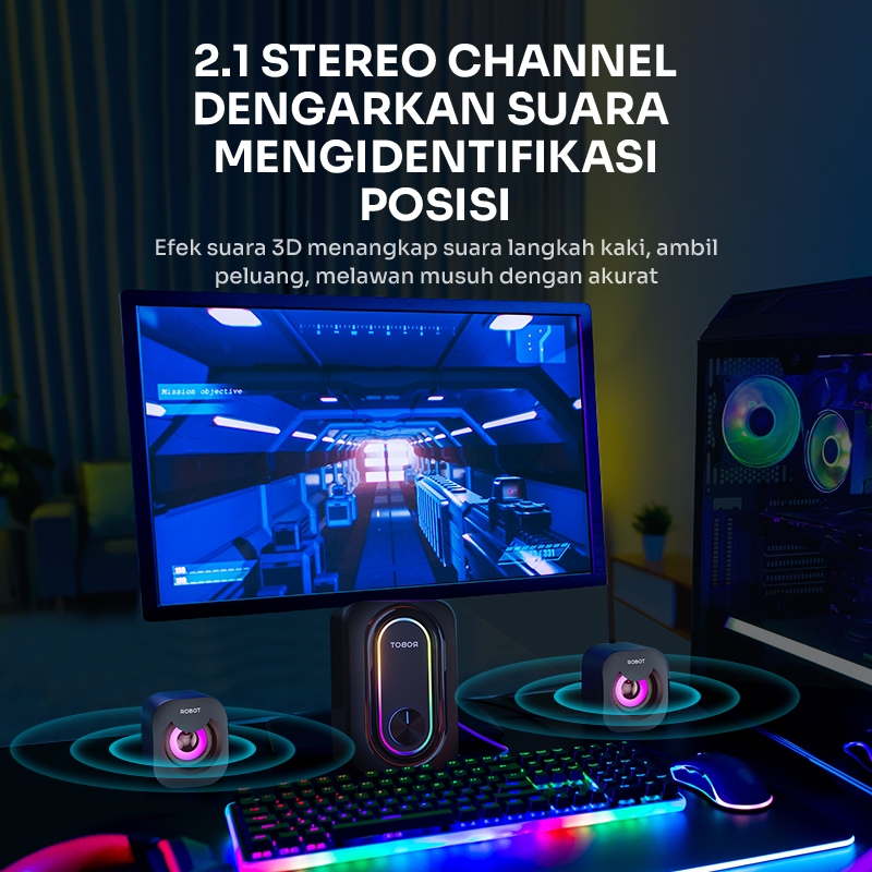 Speaker ROBOT RS190 Laptop/PC/Gaming Soundbar Super Bass Portable RGB Lighting - Garansi 1 Tahun