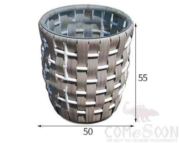 Outdoor Rattan Coffee Table-Φ50cm, PE Rattan+ Metal Frame+ Tempered Glass, Φ50*55cm