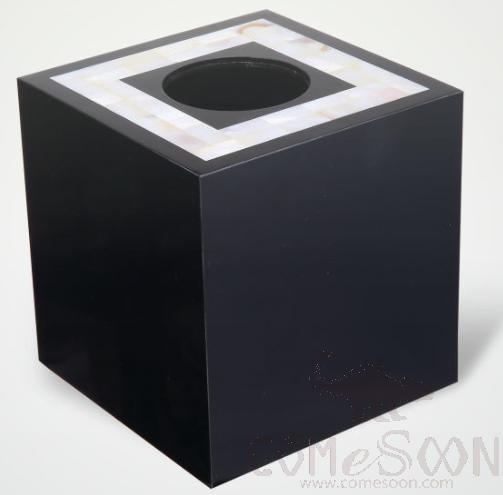 Square Tissue Box, Black Acrylic+ White Shell, 130*130*135mm