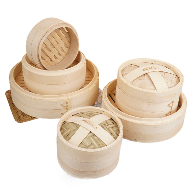 Bamboo Steamer Dim Sum Basket Two Steamers&one Cover Set, Φ14.5cm