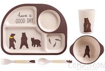 Bamboo Fiber Compartmentalized Children's Tableware, Three Bears