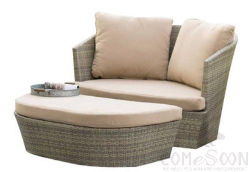 Outdoor Lying Bed-Φ140cm, PE Rattan+ Metal Frame+ Waterproof Cloth+ High Density Sponge, Φ140*70cm