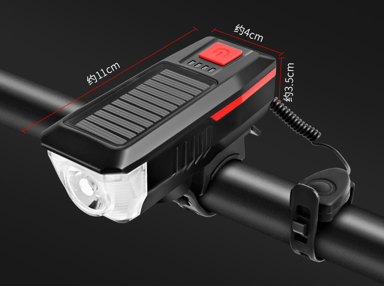 Bicycle Light, with Horn and Power Display, Solar Charging+ Usb Charging