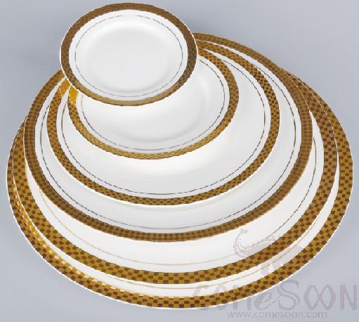 Bonechina Golden Pattan Luxury Flat Plate 8"