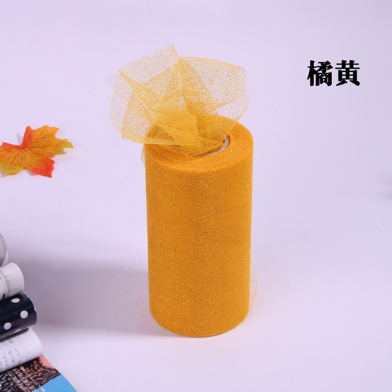 Gold Net Plain Textured Fabric, Polyester, Orange Yellow, 15mm(W)