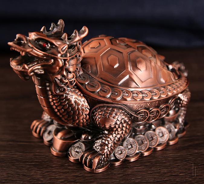 Dragon Turtle Ashtray, Zinc Alloy, Red Antique, L19*W10.2*H10.2cm