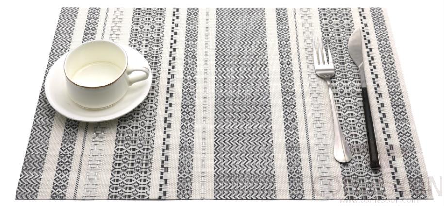 Hot Pressed Edge PVC Placemat, Dark Gray Jacquard White with Bright Silk 28*43*0.1cm