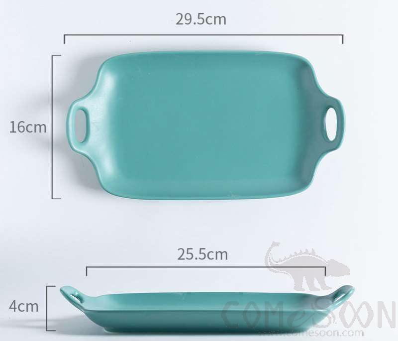 Binaural Hollow Rectangular Dish (Green), L29.5~l25.5*W16*4cm