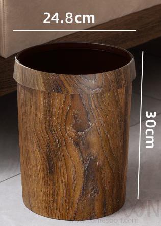 Imitation Wood Grain Round Trash Bin (13L), Plastic, D24.8*30cm, Dustbins, W/o Lid