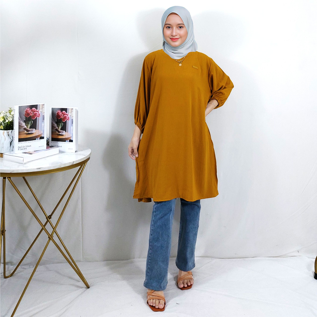 Atasan Tunik Polos Cringkle Premium Wanita 86 IB35 MONTYFASHION