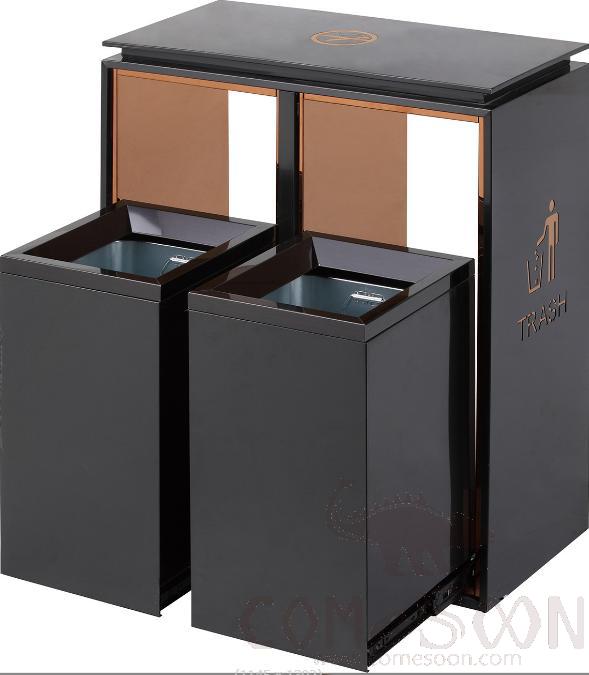 Non-Smoking Double Bucket Trash Can, 201, Black Gold, 580*290*720mm, Dustbins