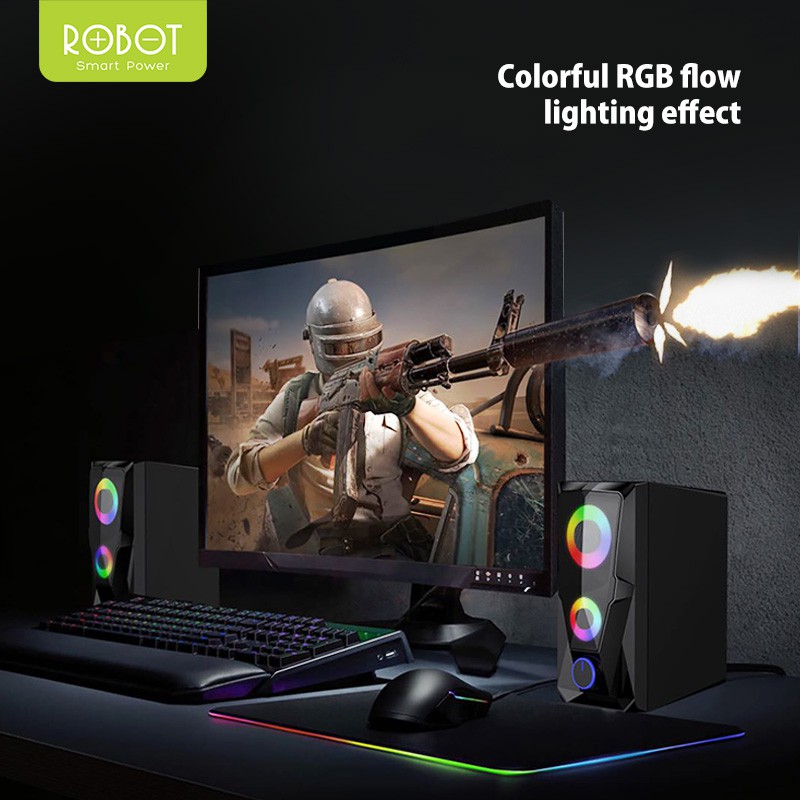 Speaker ROBOT RS200 Laptop/PC/ Gaming Soundbar Super Bass Portable RGB Lighting - Garansi 1 Tahun