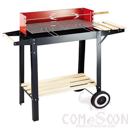Square Charcoal Bbq Grill with Wooden Side Table L86*W36*H85cm