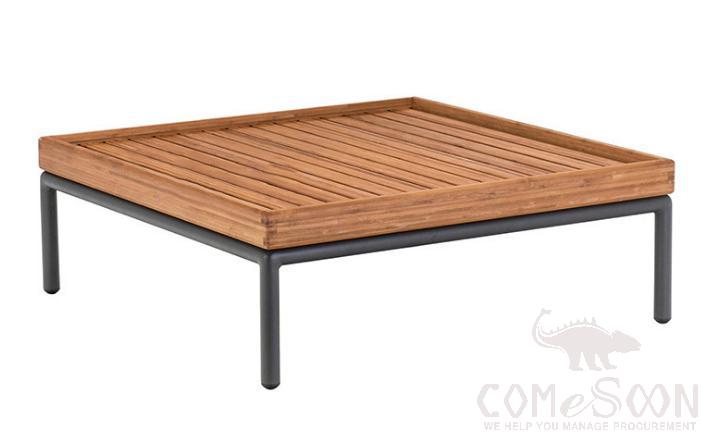 Outdoor Solid Wood Coffee Table-70*70cm, Metal Frame+ Solid Wood, 70*70*35cm
