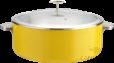 Chinese Straight 3-Ply Steel Yellow Warming Pot with Glass Lid+ Ceramic Liner, 201/430 Ss+ Aluminum+ 304 Ss, Φ320×h120mm