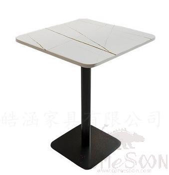 Square Table, Lauren White Gold+ Black Steel Plate Base, 60*60*75cm