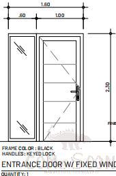 Aluminum Fixed Window with Door, Black, 1600*2600mm