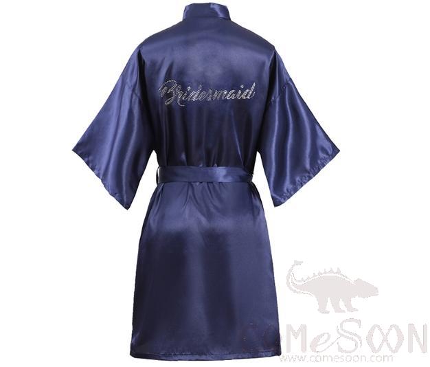 Bridesmaid Bridal Rhinestone Bathrobe - Solid Color