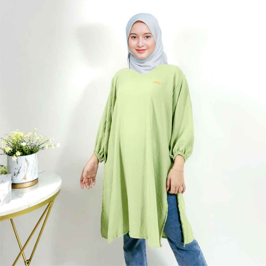 Atasan Tunik Polos Cringkle Premium Wanita 86 IB35 MONTYFASHION