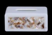 W1-White Bright Woven Flower Shell Double-Sided Long Tissue Box, Resin+ Shell, 202*117* 88 mm product image