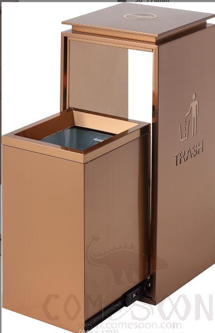 Non-Smoking Single Bucket Trash Can, 201, Rose Gold, 290*290*720mm, Dustbins