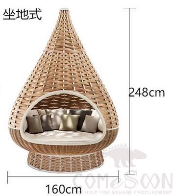 Outdoor Rattan Bed-160cm, Environmentally Friendly PE Rattan+ Aluminum Alloy Frame+ Waterproof Cloth+ High-Density Sponge, Φ160*228cm