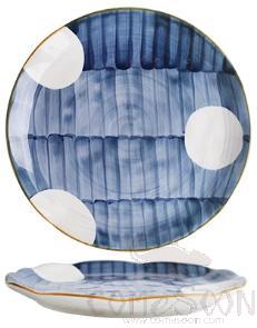 Japanese 6.9" Outer Convex Shaped Shallow Plate-White Leaf Pattern product image