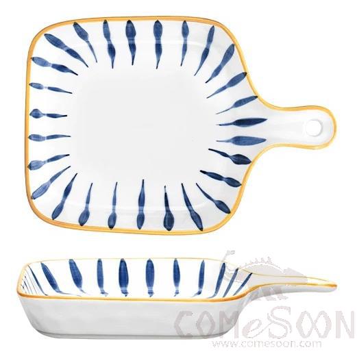 Japanese 9" Single Handle Rectangular Baking Pan-Blue Stripe