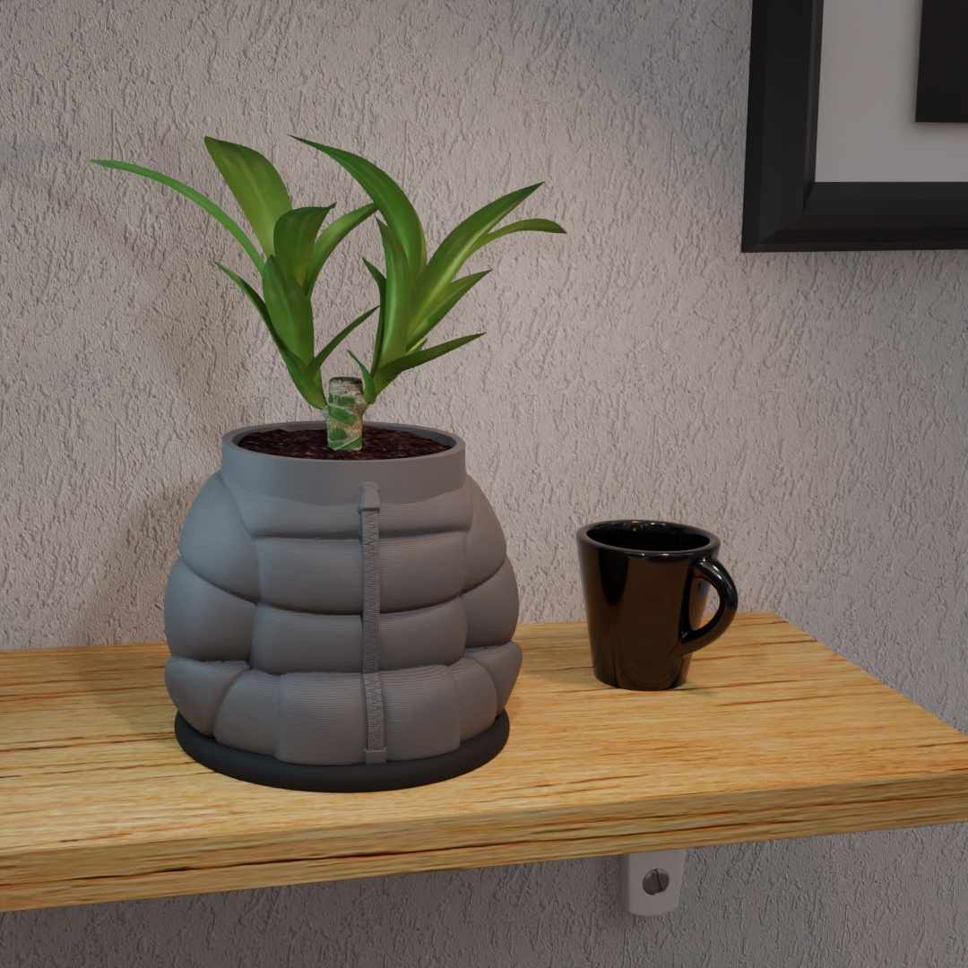 A stylish planter pot with a removable vase for easy water collection.