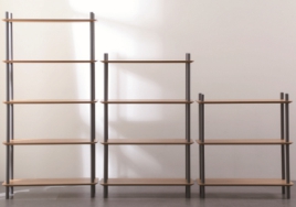 Shelf, Mdf 18 mm, Glued Oak Leather; Beech Pillars Painted
, 80*30* 153.5 cm