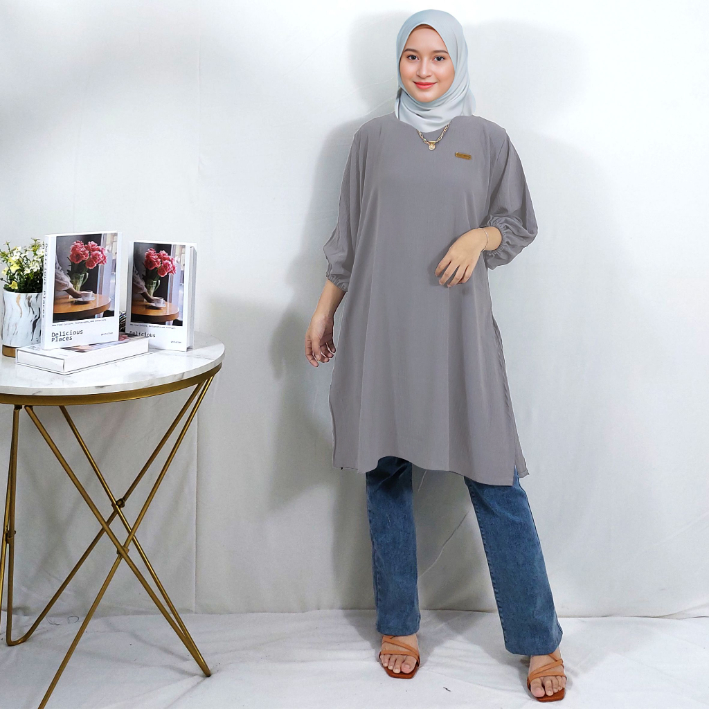 Atasan Tunik Polos Cringkle Premium Wanita 86 IB35 MONTYFASHION